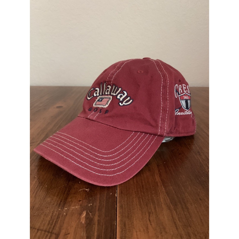 Vintage Callaway Golf Hat Crest Invitational 2001 Red Strap Back Cap USA Flag